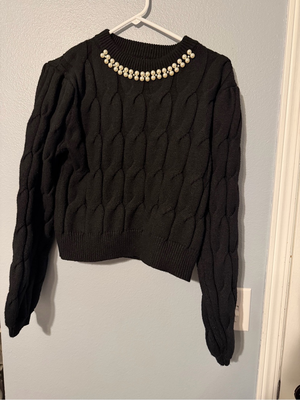lola Black Pearl-Trim Cable Knit Sweater